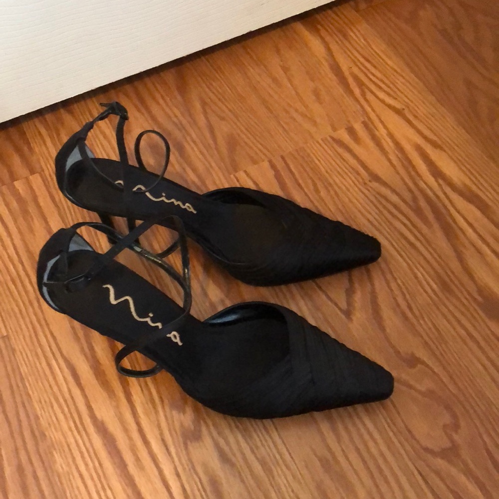 Nina black crisscross strap heels